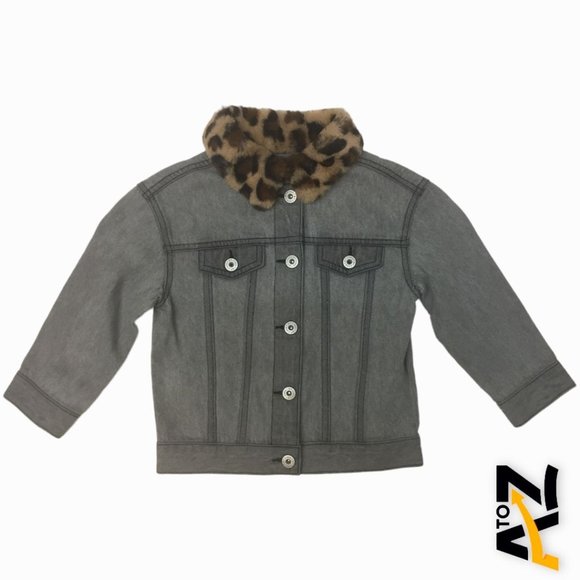 Toddler Girls' Leopard Collar Jean Jacket Size 3T - Picture 1 of 10